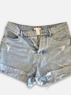 H & M High Denim Shorts Pale Blue Size 6 EUC Like New Distressed Cut Offs